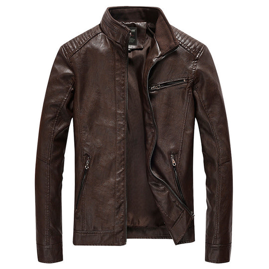 Herren Lederimitat-Bikerjacke mit Stehkragen und Schultersteppungen Shop Nory
