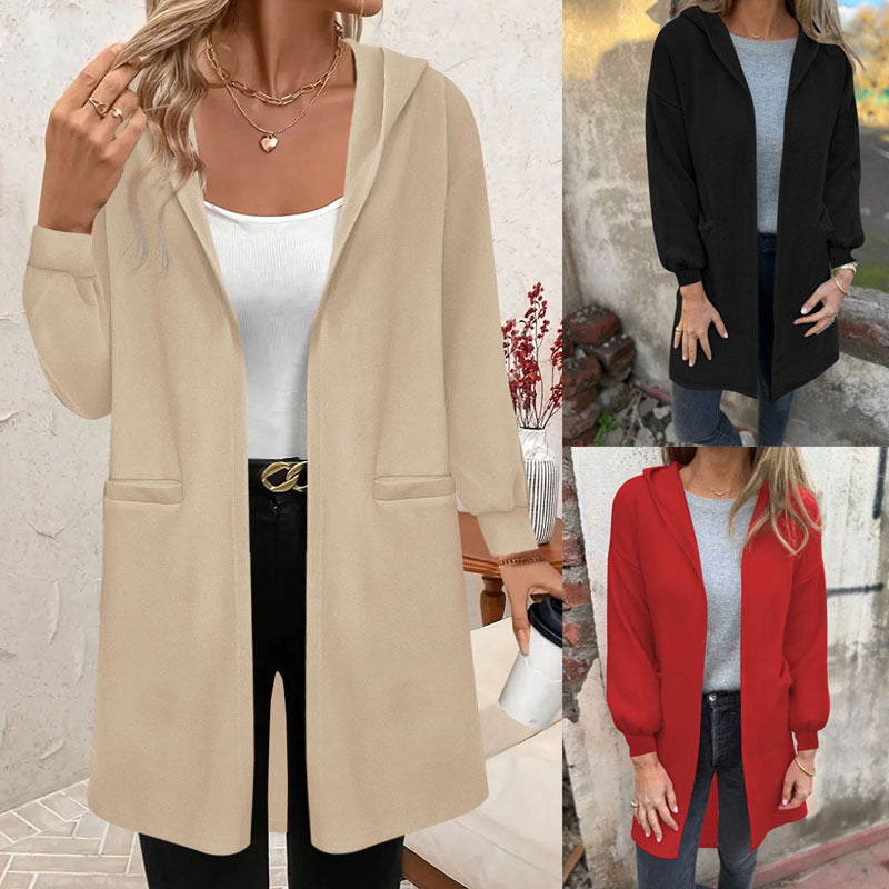 Damen Offener Longblazer mit Kapuze und Eingrifftaschen Shop Nory