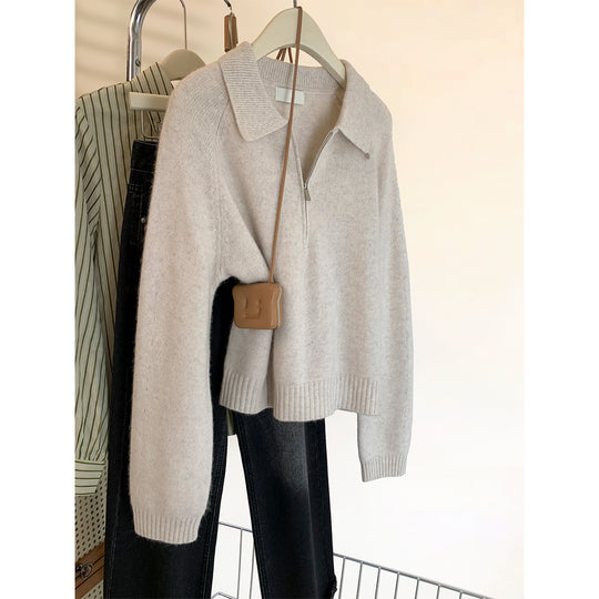 Damen Modischer Pulli mit Stehkragen und Reißverschluss Shop Nory