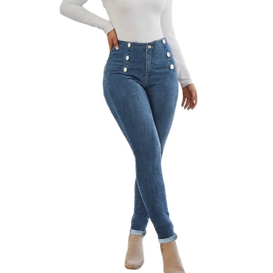 Damen Hochtaillierte, figurformende Skinny-Jeans mit doppelter Zierknopfleiste Shop Nory