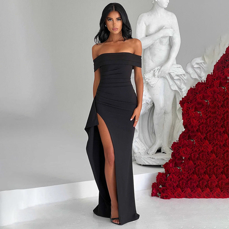 Damen Elegantes Off-Shoulder Abendkleid mit hohem Schlitz und tailliertem Schnitt