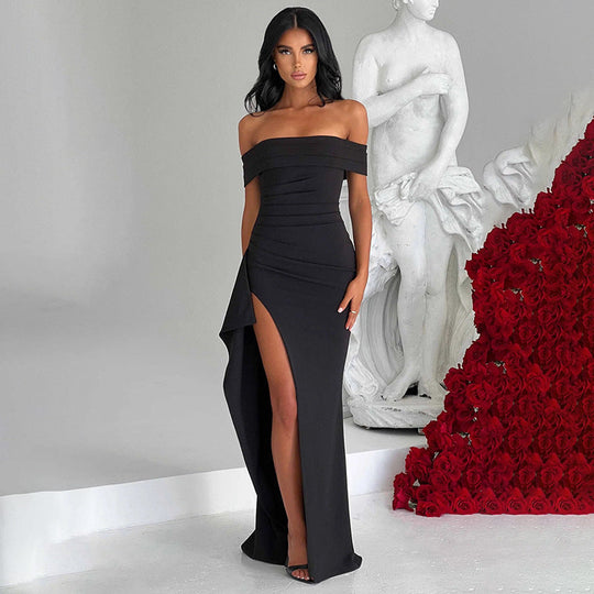 Damen Elegantes Off-Shoulder Abendkleid mit hohem Schlitz und tailliertem Schnitt