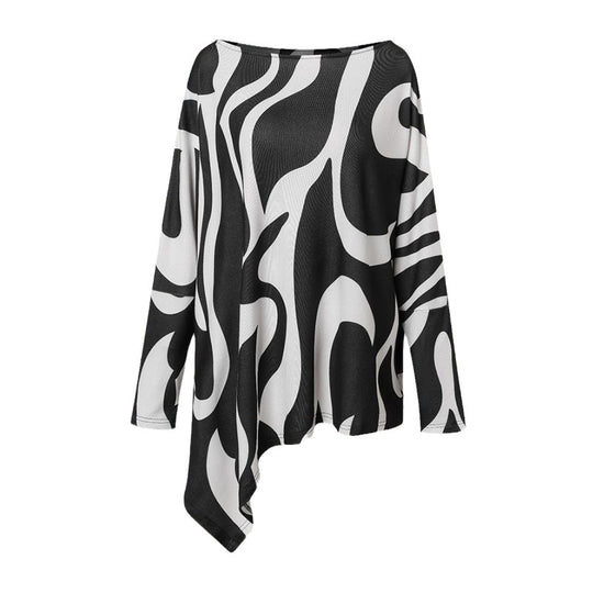 Damen Asymmetrisches Musikprint-Longsleeve mit Klavier- und Notenmotiv Shop Nory