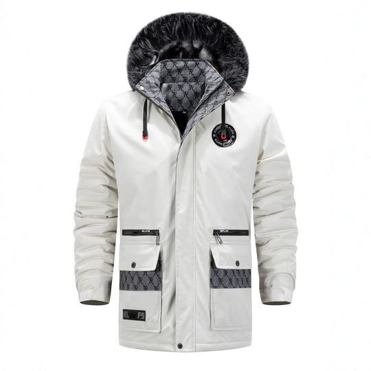 Herren Langer Thermo-Parka mit Kapuze, Logo-Innenfutter und Multifunktions-Taschen Shop Nory