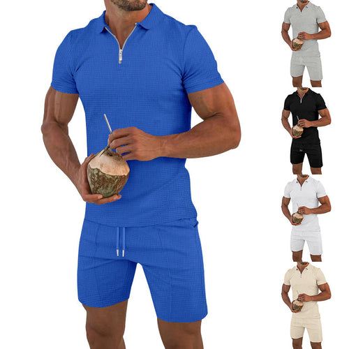 Herren lässiges Kurzarm-Set mit strukturiertem Polo und modischen Shorts