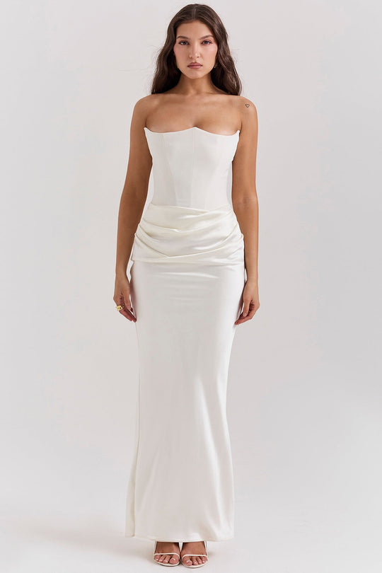 Damen Elegantes Abendkleid mit Herz-Ausschnitt und schimmerndem Oberteil Shopnory