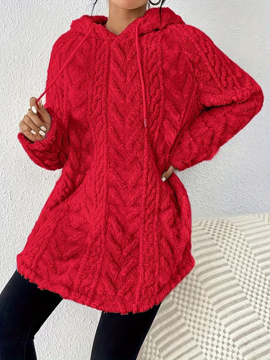 Damen nan kuschelige Kapuzenjacke aus Teddyfleece mit Zopfmuster und gerafftem Saum Shop Nory