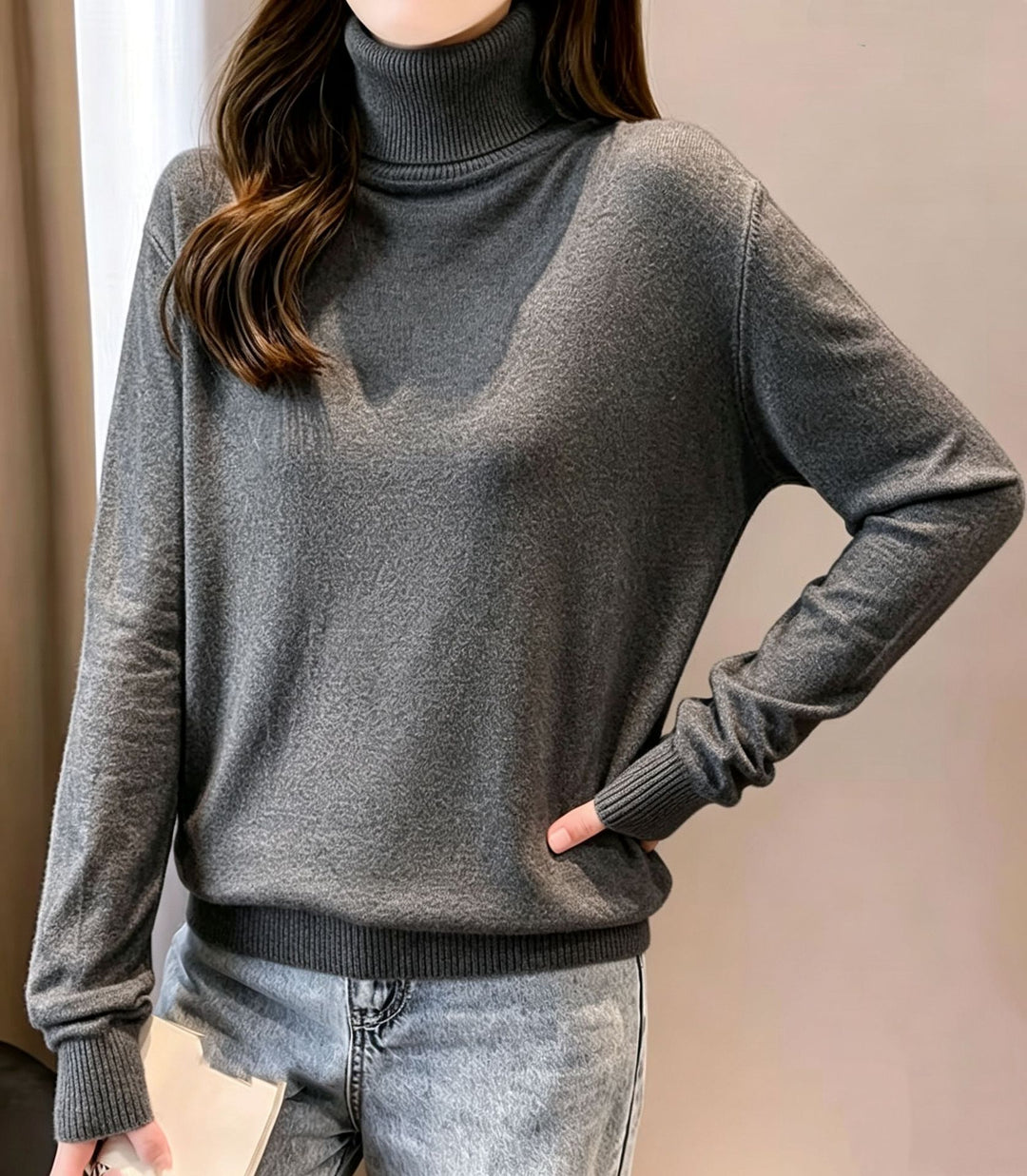 Damen Rollkragenpullover mit überschnittener Passform und gerippten Bündchen Shop Nory