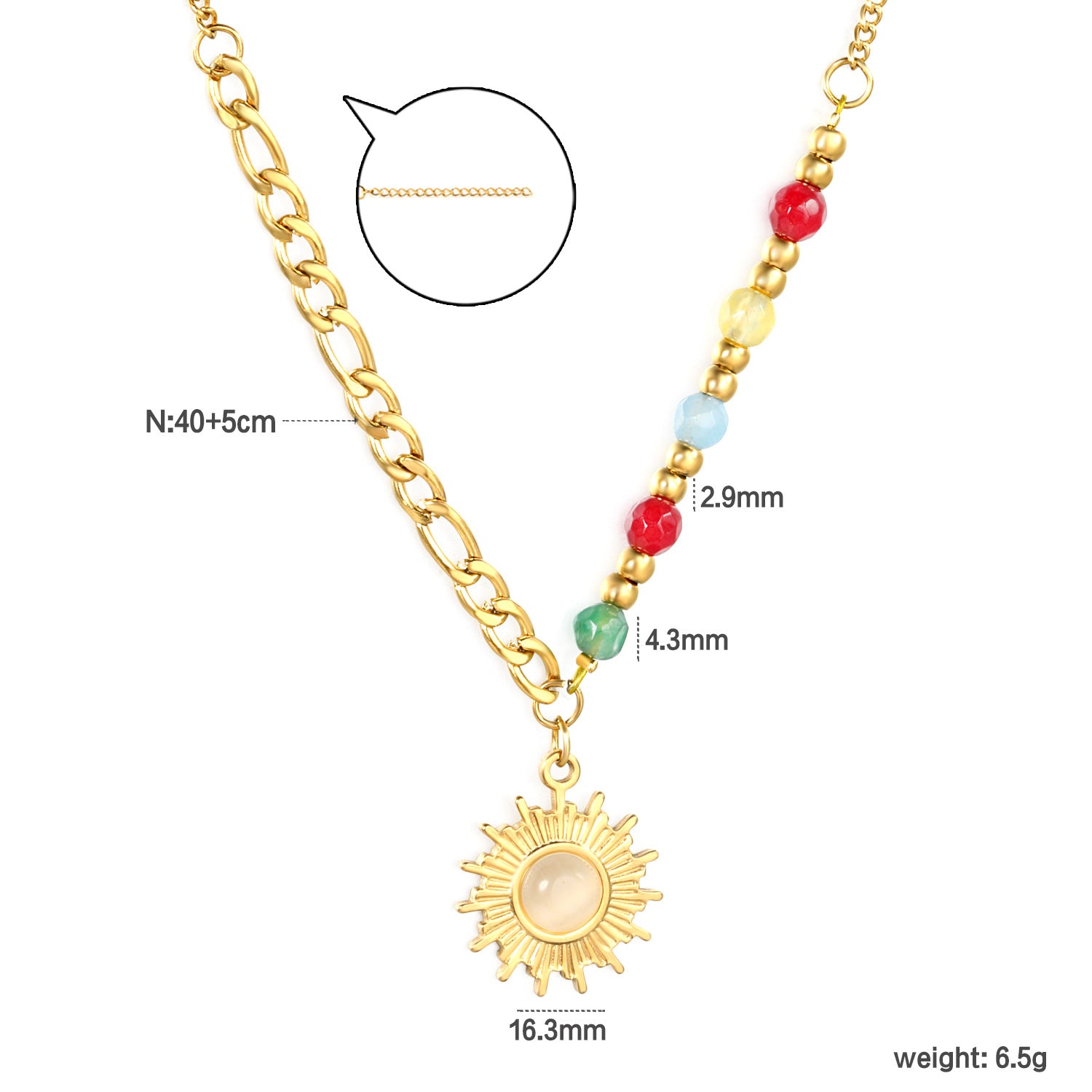 Damen Halskette mit Sonnenanhänger und bunten Kristallakzenten Shop Nory