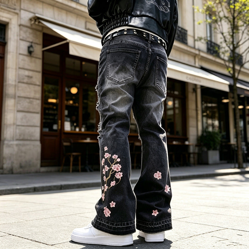 Damen Modische Flared Jeans mit Blumenstickerei Shop Nory