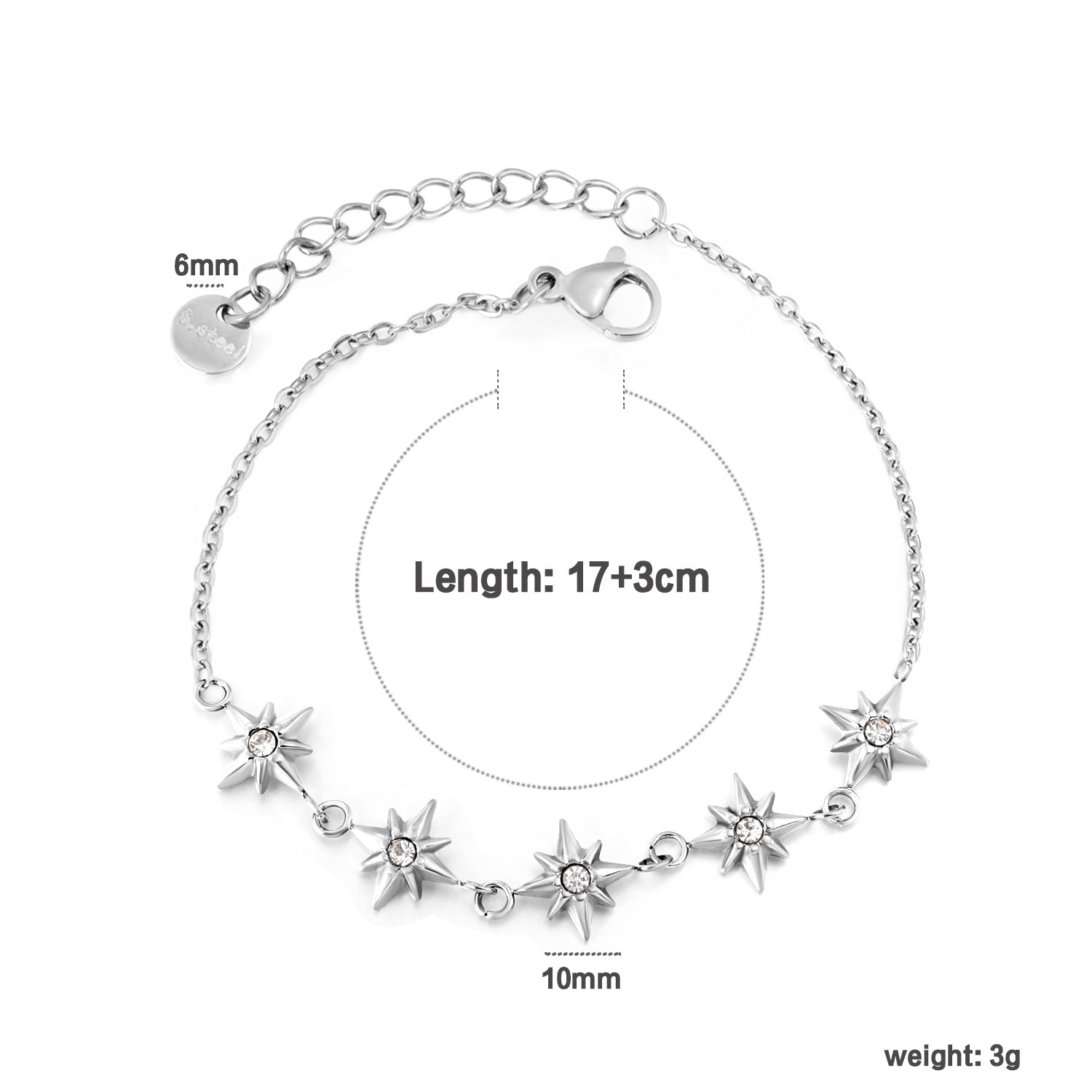 Damen Armband mit funkelnden Sternenanhängern und verstellbarem Verschluss Shop Nory