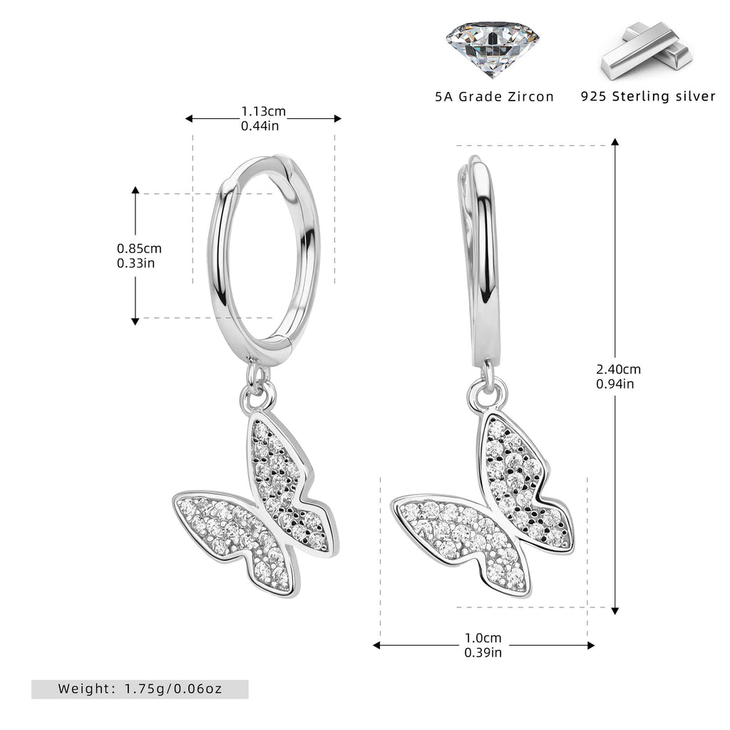 Damen Ohrhänger mit eleganten Schmetterlingsanhängern aus 925 Sterling Silber Shop Nory
