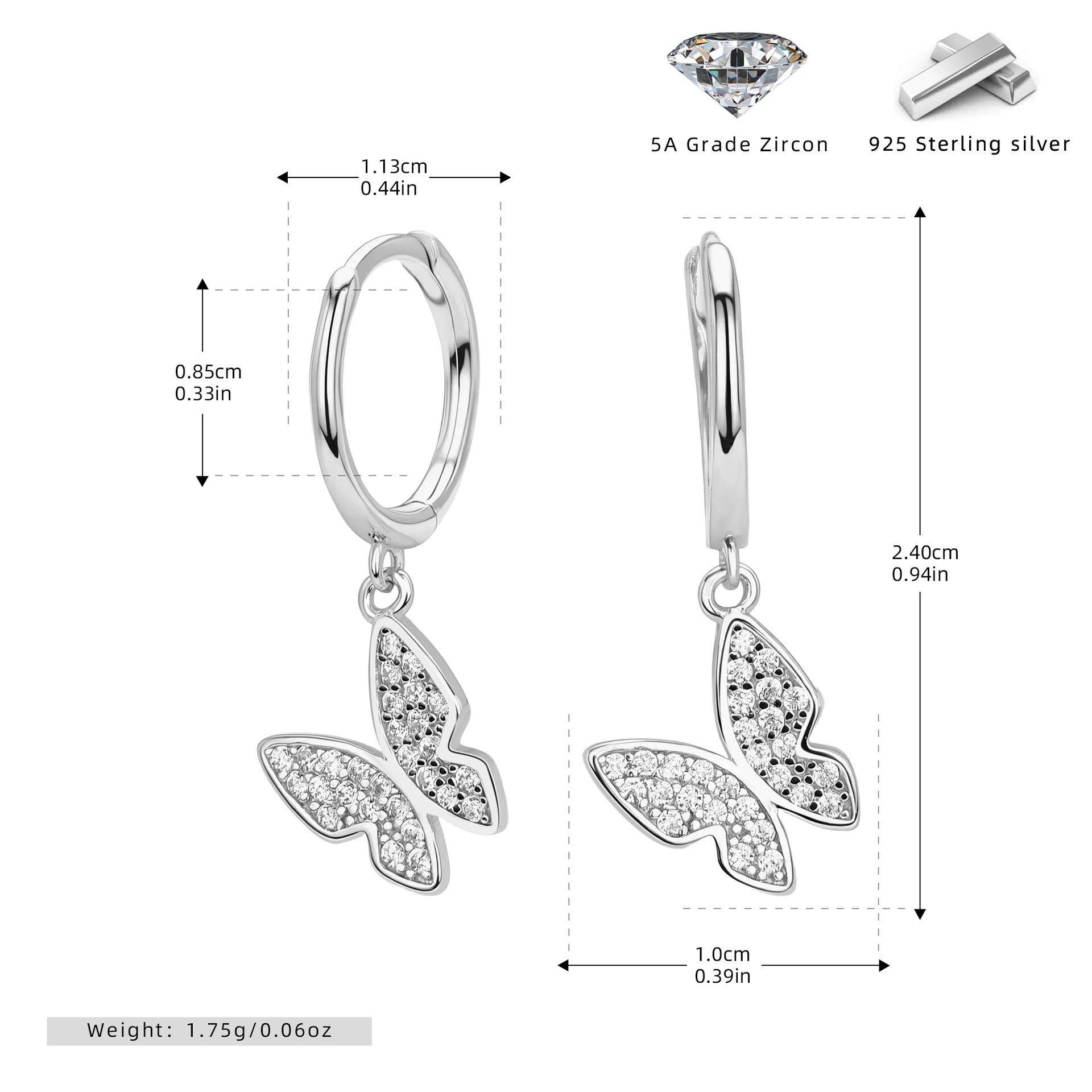 Damen Ohrhänger mit eleganten Schmetterlingsanhängern aus 925 Sterling Silber Shop Nory