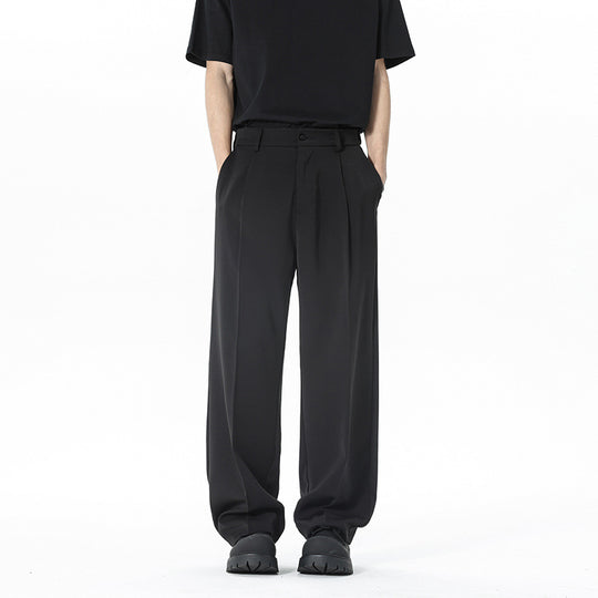 Herren weite Bundfalte Stoffhose mit hoher Taille, gerade Beinform und dezenten Seitentaschen Shop Nory