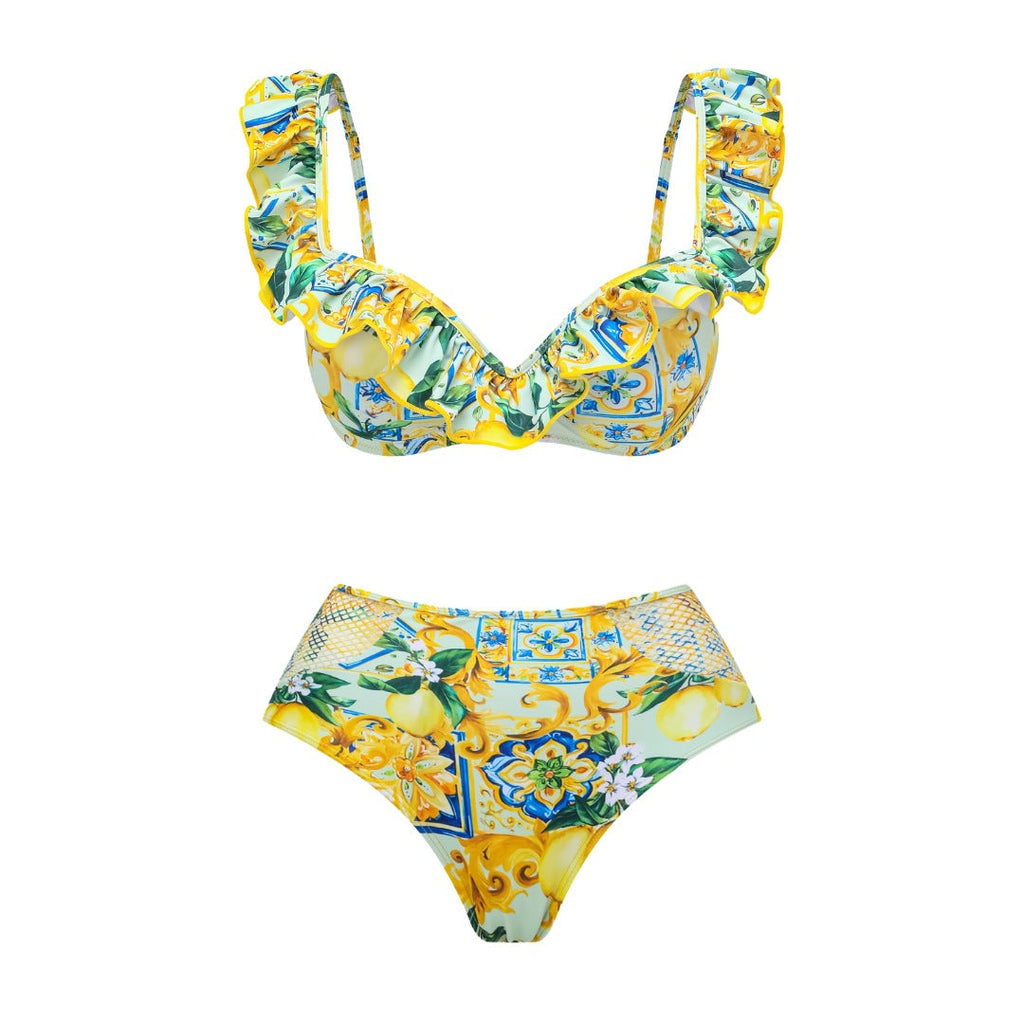 Damen Bikiniset mit elegantem Rüschendesign und maxi Rock
