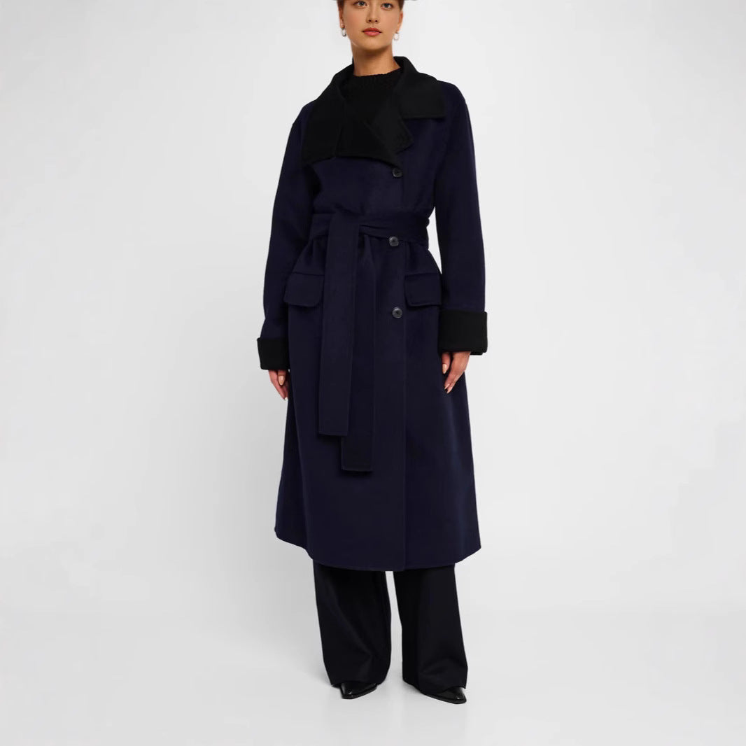 Damen Taillierter Wollmix-Mantel mit Bindegürtel, kontrastiertem Revers und Pattentaschen Shop Nory