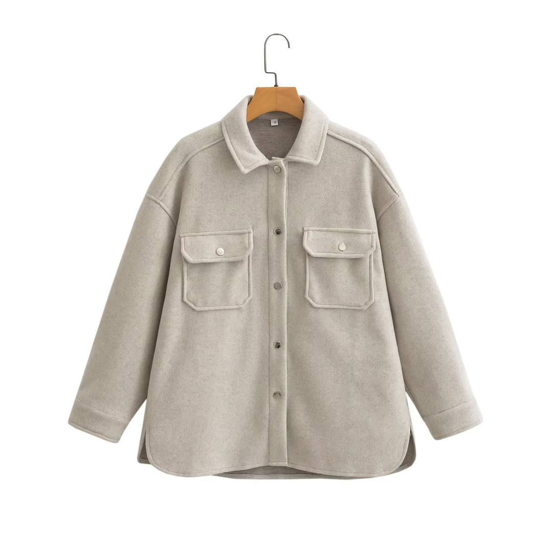 Damen Oversize Wollmix-Shacket mit Druckknopffront und aufgesetzten Pattentaschen Shop Nory