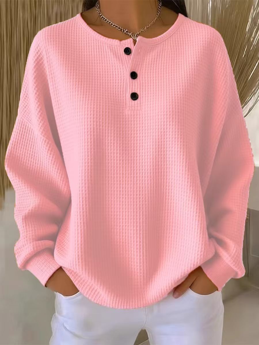 Damen Waffelstrick-Henley-Longsleeve mit Knopfleiste und Oversize-Passform Shop Nory