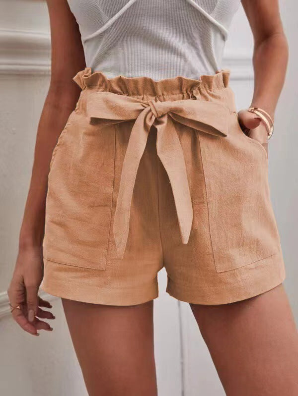 Damen elegante Shorts mit Bindegürtel und breitem Bund
