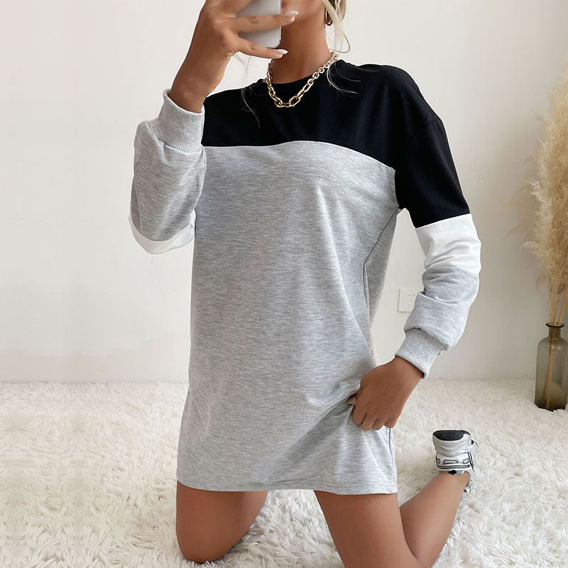 Damen Kurz geschnittenes Colorblock-Sweatshirtkleid aus Baumwollmix mit Rundhalsausschnitt Shop Nory