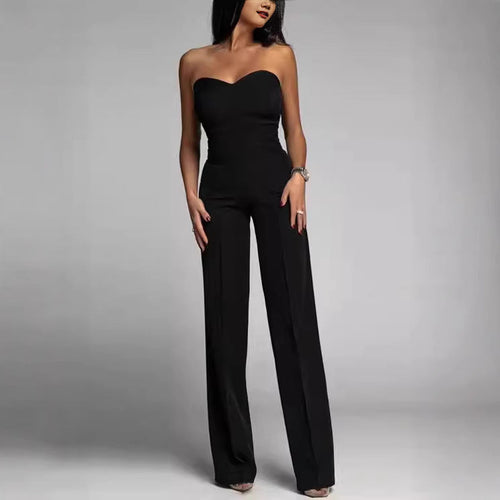 Damen eleganter Jumpsuit mit schulterfreiem Design und weitem Bein