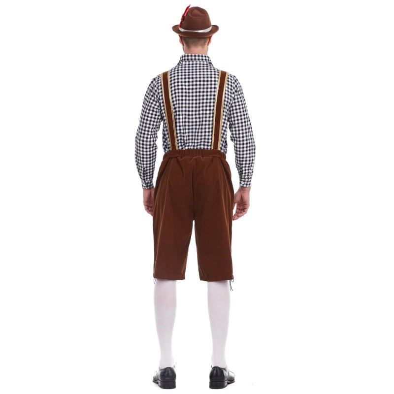 Herren nan Filzoptik-Lederhose knielang mit barocker Stickerei, verstellbaren Trägern und Dekornieten Shop Nory
