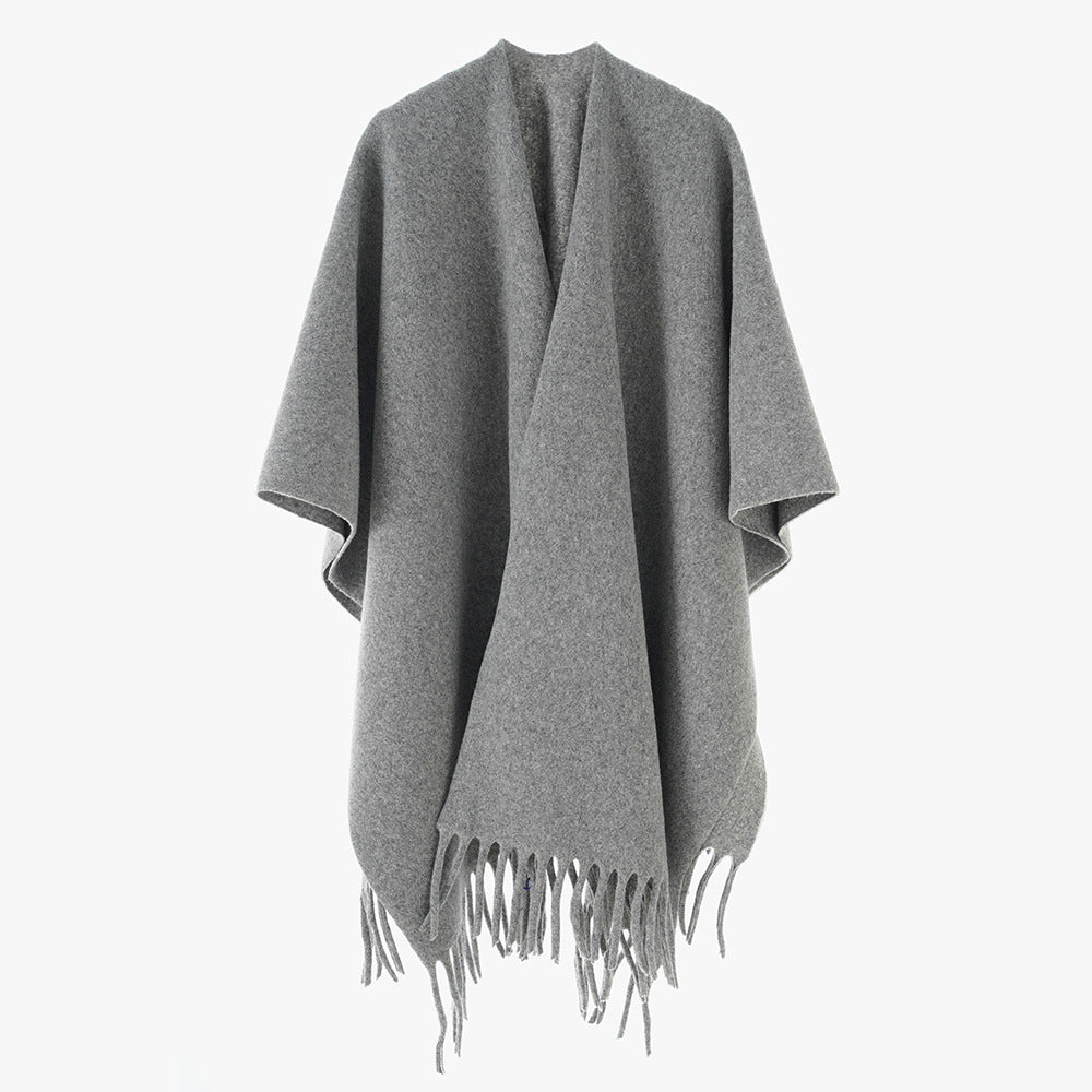 Damen Offener Wollmix-Überwurf im Cape‑Stil mit Fransensaum Shop Nory