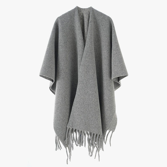 Damen Offener Wollmix-Überwurf im Cape‑Stil mit Fransensaum Shop Nory
