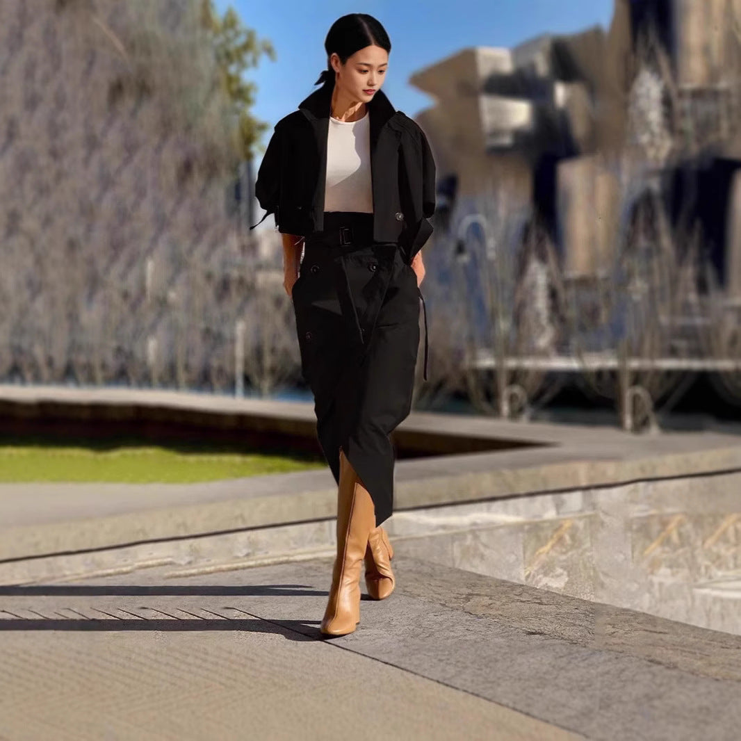 Damen Elegantes kurzes Blazer-Set mit tailliertem Wickel-Bleistiftrock Shop Nory