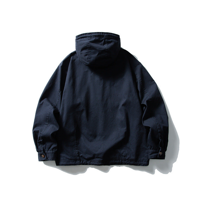 Unisex Kastig geschnittene Kapuzenblousonjacke aus Baumwoll‑Twill mit Tunnelzug Shop Nory