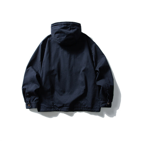 Unisex Kastig geschnittene Kapuzenblousonjacke aus Baumwoll‑Twill mit Tunnelzug Shop Nory