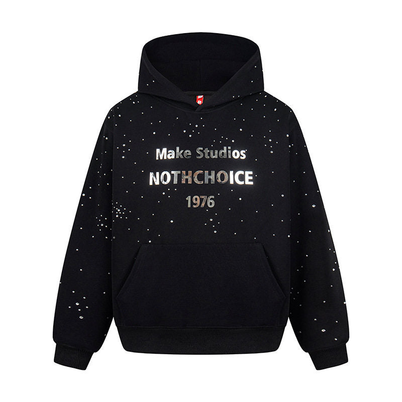Damen Kapuzenpullover mit Statement-Print Metallic-Lettering und Paint-Splatter-Optik Shop Nory