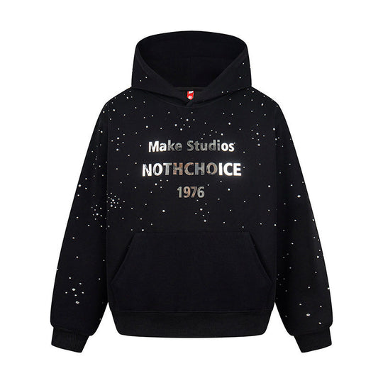 Damen Kapuzenpullover mit Statement-Print Metallic-Lettering und Paint-Splatter-Optik Shop Nory