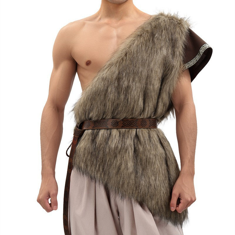 Unisex Schultercape aus Kunstpelz mit Zierledergürtel und asymmetrischem Schnitt Shop Nory