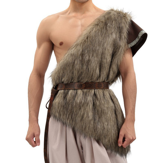 Unisex Schultercape aus Kunstpelz mit Zierledergürtel und asymmetrischem Schnitt Shop Nory