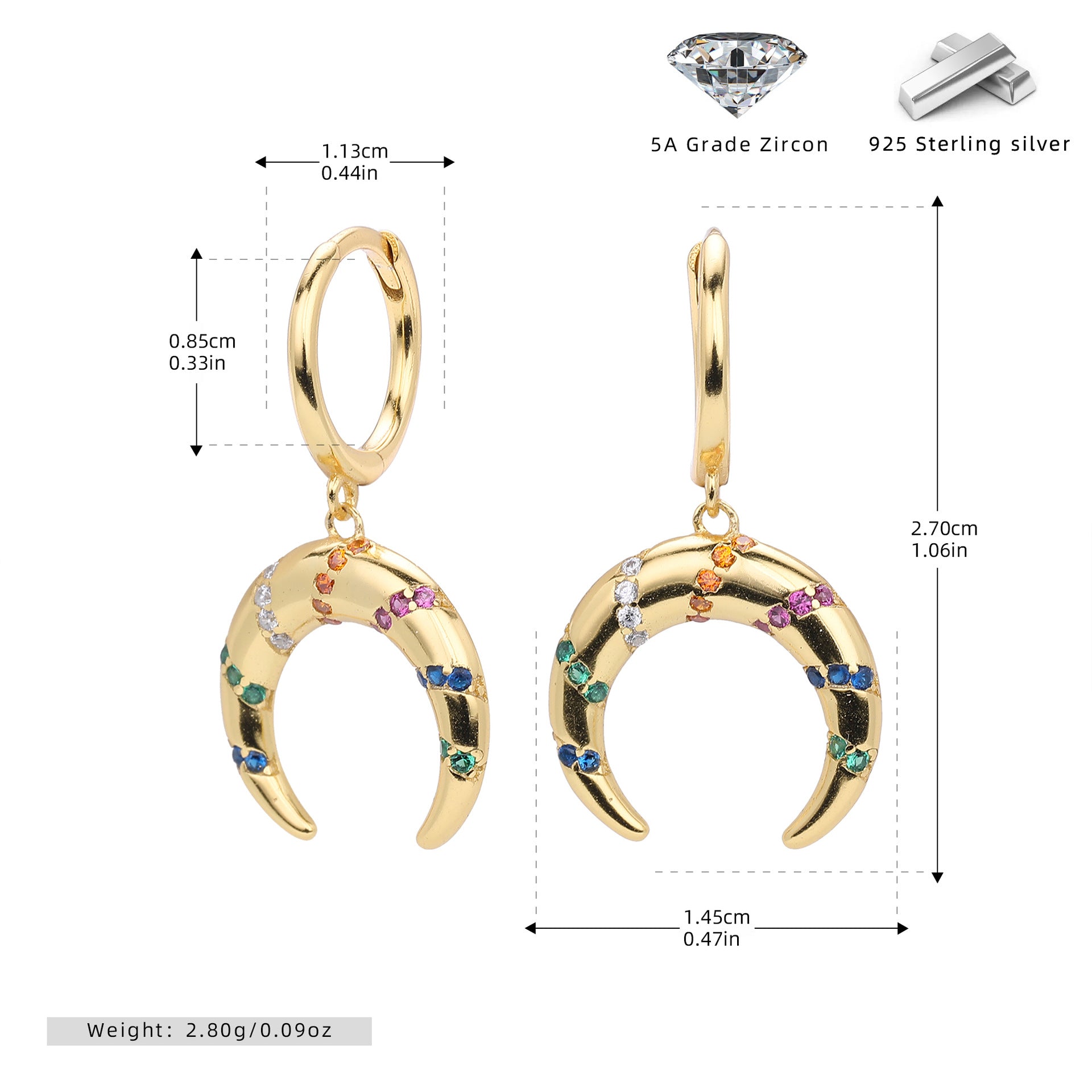 Damen Ohrringe mit buntem Zirkonbesatz aus hochwertigem 925 Sterling Silber Shop Nory