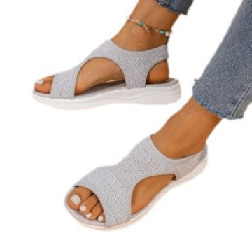 Damen ergonomische Freizeit-Sandalen mit elastischem Obermaterial und gepolstertem Fußbett