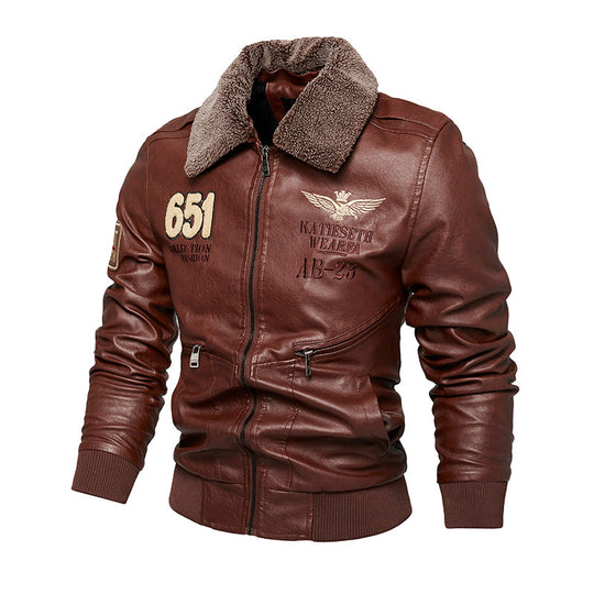 Herren Robuste Lederjacke mit abnehmbarem Teddykragen Shop Nory