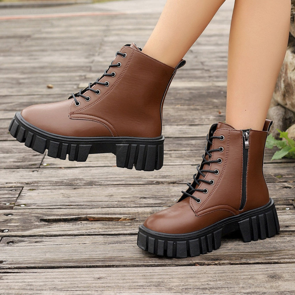 Damen Chunky Boots mit robustem Profil und praktischem Reißverschluss