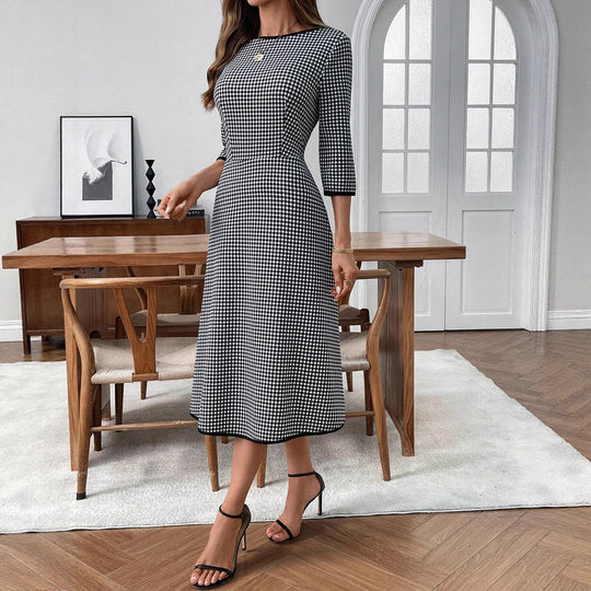 Damen Midikleid mit taillierter A‑Linie, dreiviertel Ärmeln und Vichy‑Karo Shop Nory