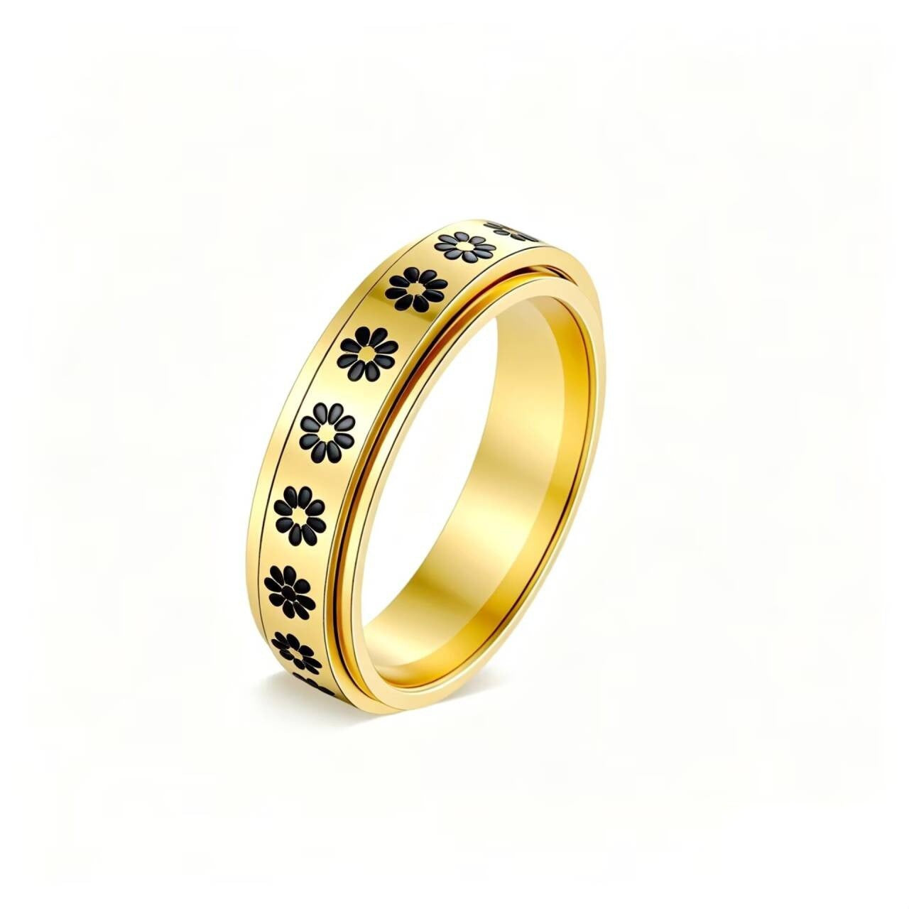 Herren Ring mit kreativen Schwarz-Weiß-Karomuster und goldener Verzierung Shop Nory