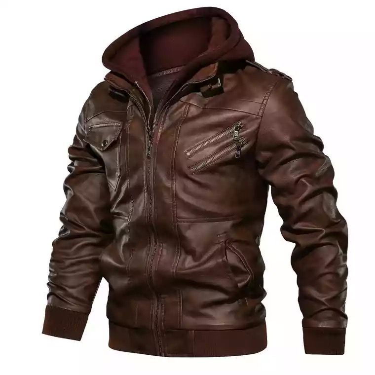 Herren Urbaner Kunstleder-Kapuzenblouson mit Teddyfutter und Multifunktionstaschen Shop Nory