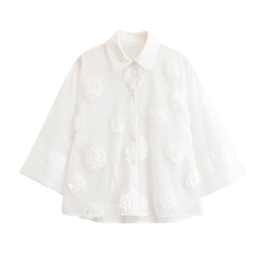 Damen Bluse mit dreiviertelärmeln und dreidimensionalen Blütenapplikationen Shop Nory