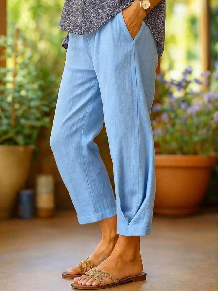 Damen Leichte Leinenhose mit weitem Bein und Kordelzug Shop Nory