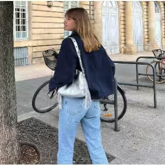 Damen Kurzer Boxy-Wollmix-Peacoat mit doppelreihiger Knopfleiste und aufgesetzten Taschen Shop Nory