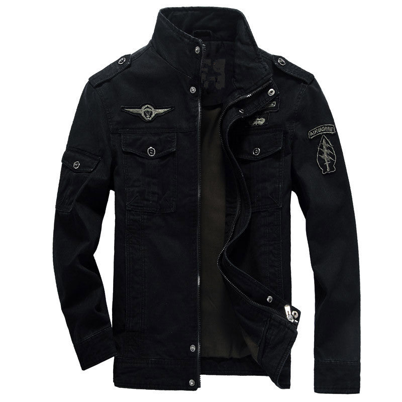 Herren Canvas-Fieldjacke im Pilotenstil mit Stehkragen, Utility-Taschen und Abzeichenapplikationen Shop Nory