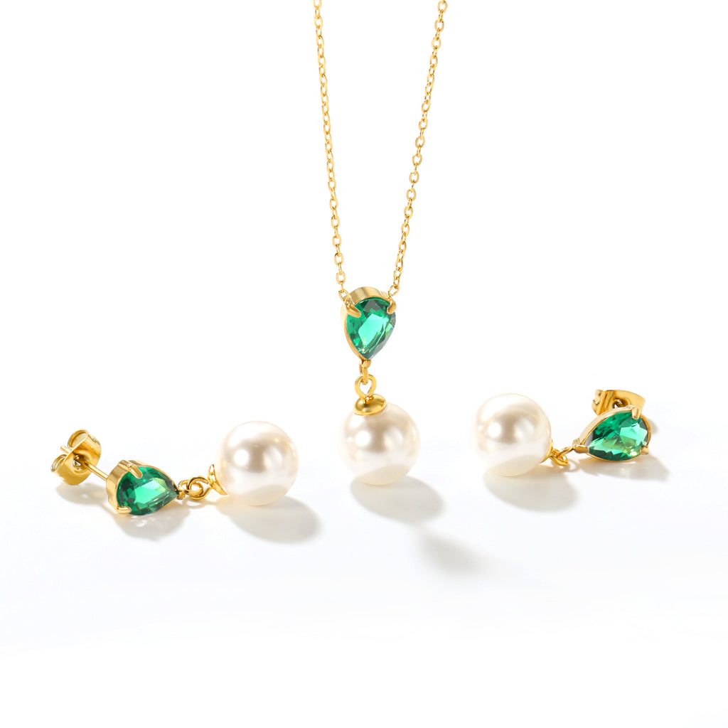 Damen Schmuckset mit eleganter Perlen-Halskette und passenden Ohrsteckern Shop Nory