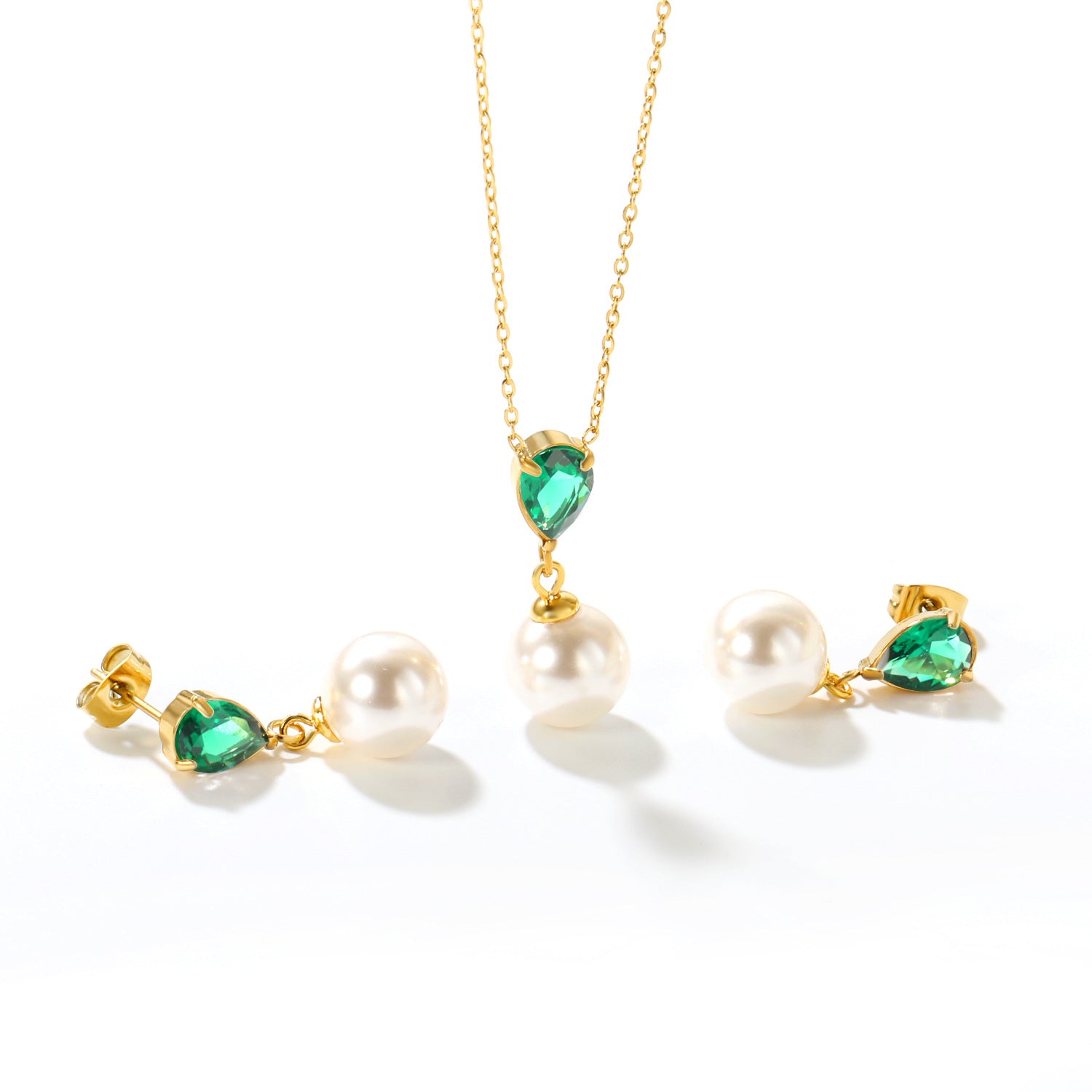 Damen Schmuckset mit eleganter Perlen-Halskette und passenden Ohrsteckern Shop Nory