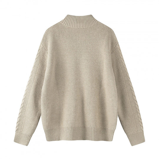 Damen Grobgestrickter Zopfstrick-Cardigan mit durchgehendem Reißverschluss und Stehkragen Shop Nory