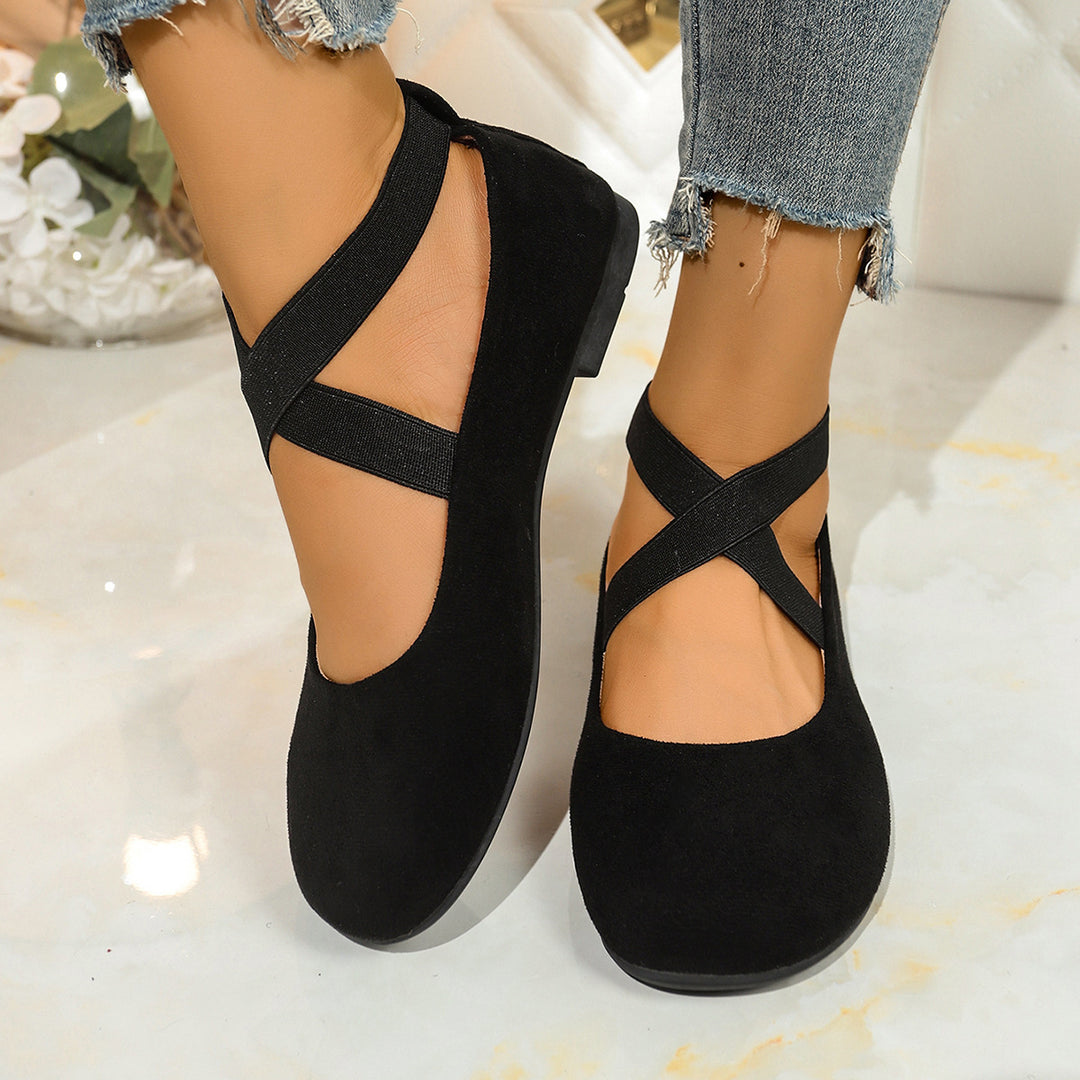 Damen Ballerinas mit elastischen Kreuzriemen und weichem Samtvelours-Obermaterial Shop Nory